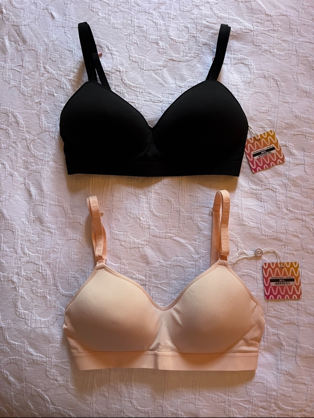 Nursing Wireless T-shirt Bras - Black & Light Pink